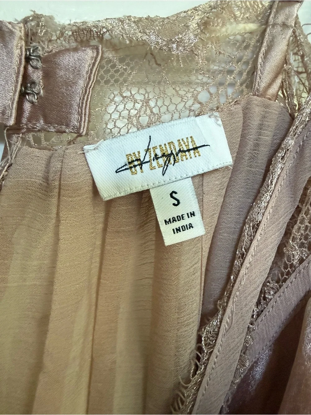 Daya Dusty Rose High-Low Chiffon Slip Dress w/Lace Trim Feminine Fairycore Sz S